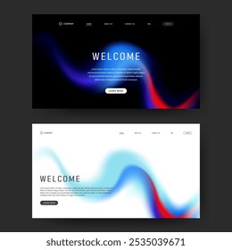 fluid gradient landing page in set. Futuristic UI website