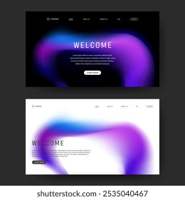 página inicial de gradiente de fluido no conjunto. Site de IU futurista