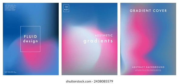 Fluid gradient posters set. Abstract liquid color vector banner. Blurred light blue, pink gradient background. Pastel colorful smooth mesh shapes. Vector soft backdrop. Modern wallpaper design