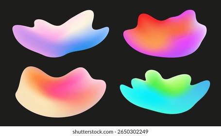 Colección de forma de gradiente de fluido. Conjunto de forma líquida abstracta de moda aislado sobre fondo negro