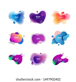 Fluid gradient shapes. Dynamical colored forms. Gradient banners with flowing liquid shapes. Template for design of logo, poster or presentation. Vector illustration