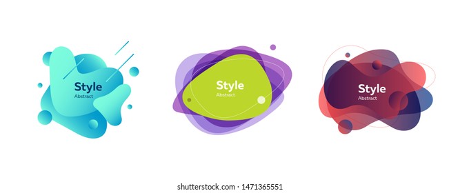 Fluid gradient shapes with flying rounds. Trendy minimal abstract design. Vector illustration. Can be used for advertising, marketing, presentation