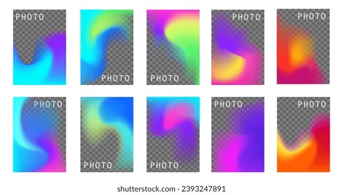 Fluid gradient with a transparent background for posters, photo, banners and others templates. Colourful abstract design. Set of Futuristic holographic wallpapers