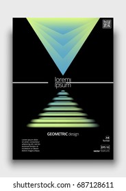 Fluid and gradient triangles covers design. Geometric templates for placards, banners, presentations. Vector illustration. EPS 10. A4 format.