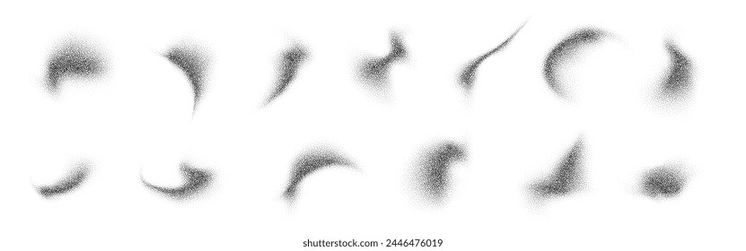 Formas de gradiente de fluidos. Abstractas forma de punteado líquido aislado. Sombras negras salpicadas en blanco. Elemento de diseño de semitonos de Vector.