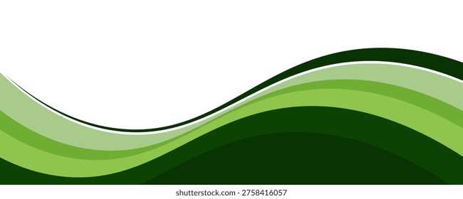 Fluid green undulating lines on a white background, symbolizing nature, growth, and environmental harmony.