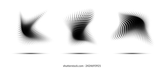 fluid halftone shapes isolated on white. Vector illustration