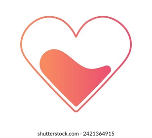 Fluid in the Heart. Red-orange Gradient colors. Contour line. Valentine card. Water in a heart-shaped vessel. Symbol of Love, cupid, amorous. Linear image. Isolated. Vector illustration