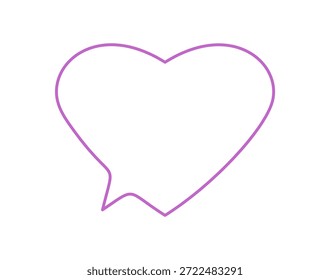 Fluid heart speech bubble with hand drawn outline and line in violet. The chat icon forms a talk or message shape, adding comment and conversation elements. Circle detail enhances the organic