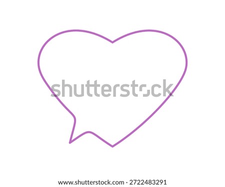 Fluid heart speech bubble with hand drawn outline and line in violet. The chat icon forms a talk or message shape, adding comment and conversation elements. Circle detail enhances the organic
