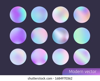 Fluid holographic shapes, gradient iridescent logo set. Premium quality vector design templates.