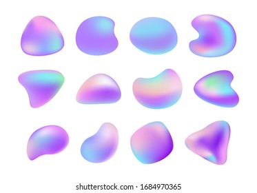 Fluid holographic shapes, gradient iridescent logo set. Premium quality vector design templates.