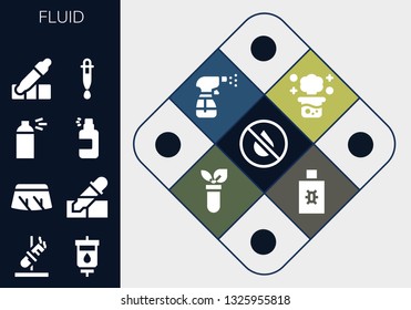 Fluid Icon Set. 13 Filled Fluid Icons.  Simple Modern Icons About  - Ink, Test Tube, Blood Transfusion, Windshield, Pipette, Spray, Eyedropper, Dropper, Chemical Reaction