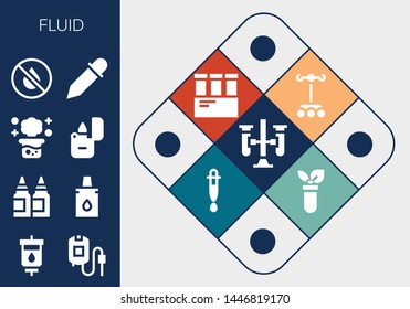 Fluid Icon Set. 13 Filled Fluid Icons.  Simple Modern Icons About  - Test Tubes, Blood Transfusion, Blood Bag, Inks, Eyedropper, Chemical Reaction, Lighter, Ink, Dropper, Test Tube