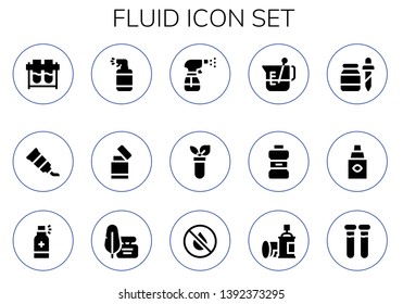 fluid icon set. 15 filled fluid icons.  Simple modern icons about  - Test tubes, Tube, Spray, Lighter, Test tube, Beaker, Mouthwash, Pipette, Eye dropper, Ink