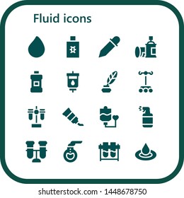 fluid icon set. 16 filled fluid icons.  Simple modern icons about  - Paint drop, Spray, Eyedropper, Mouthwash, Blood transfusion, Ink, Dropper, Test tube, Tube, Florence flask