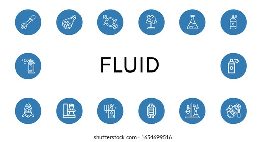 fluid icon set. Collection of Pipette, Flask, Gender fluid, Melt, Spray, Lava lamp, Test tube, Lighter, Blood transfusion, Tube icons