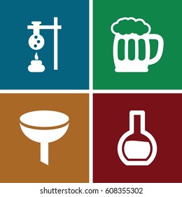 Fluid icons set. set of 4 fluid filled icons such as beer mug, test tube