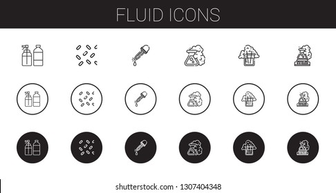 fluid icons set. Collection of fluid with spray, sprinkles, eyedropper, flask. Editable and scalable fluid icons.