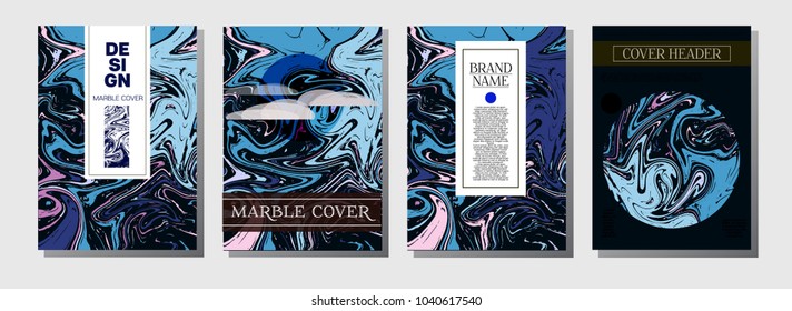 Fluid Ink Paint Cover Template. Formal Invitation, Trendy Marble Texture Pattern. Corporate Identity Liquid Paint Colored Pattern. Glamour VIP Gift Certicifate Presentation Magazine Cover Design