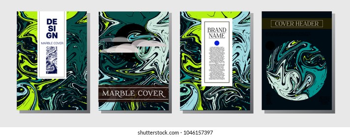 Fluid Ink Paint Cover Template. Elegant Invitation, Abstract Marble Texture Pattern. Corporate Identity, Fluid Paint Ebru Background. Simple Design Presentation, Magazine Cover, Futurist Title Page