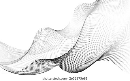 Uma interação fluida de ondas de meio-tom dinâmicas e fluxo de partículas em fluxo contínuo - arte abstrata de movimento pontilhado que evoca energia, frequência e ritmo digital