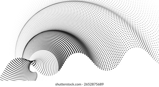 Uma interação fluida de ondas de meio-tom dinâmicas e fluxo de partículas em fluxo contínuo - arte abstrata de movimento pontilhado que evoca energia, frequência e ritmo digital