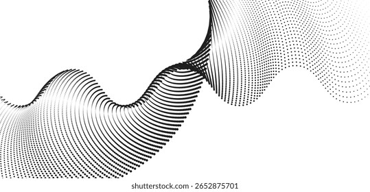 Uma interação fluida de ondas de meio-tom dinâmicas e fluxo de partículas em fluxo contínuo - arte abstrata de movimento pontilhado que evoca energia, frequência e ritmo digital