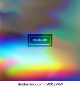 Fluid iridescent multicolored background. Vector illustration of iridescent rainbow fluids. Holographic neon effect. Applicable for flyer, banner, poster, brochure, cover. Spectrum colors