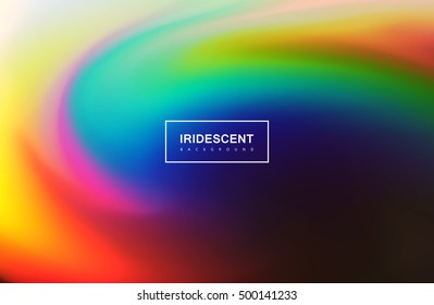 Fluid iridescent multicolored background. Vector illustration of iridescent rainbow fluids. Holographic neon whirlpool effect. Applicable for flyer, banner, poster, brochure, cover. Spectrum colors