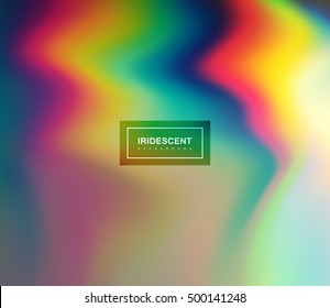Fluid iridescent multicolored background. Vector illustration of iridescent rainbow fluids. Holographic neon effect. Applicable for flyer, banner, poster, brochure, cover. Spectrum colors