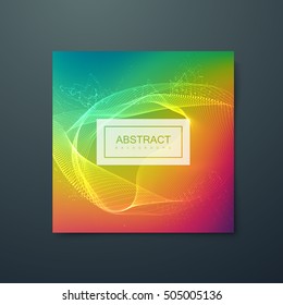 Fluid iridescent rainbow background with abstract 3d explosive shape. Vector illustration of particles splash. Applicable for party flyer, banner, poster, brochure, card.