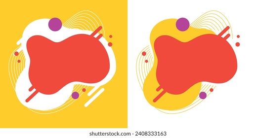 Fluid kids background blob shape funny element flat cartoon vector graphic illustration set, yellow orange children school club zone abstract bubble sport frame design, splash backdrop for logo image