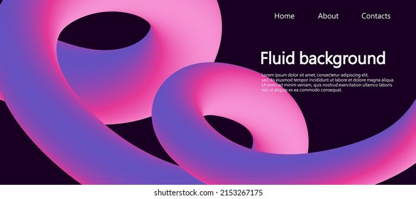 Fluid landing page. Horizontal background, 3d gradient shape, modern futuristic backdrop, abstract wave, web banner, minimal bright colors design, vector illustration