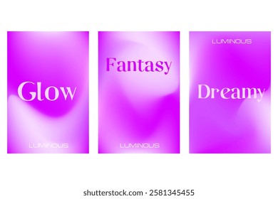 Fluid lavender, purple blur gradient poster set. Aesthetic defocused background with copy space. Elegant smooth flow curvy wallpaper for product display, poster, banner, social media