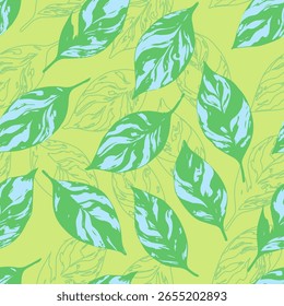 Fluid Leaf Seamless Pattern - Abstrato Marmoreado Projeto Botânico com Formas Fluxantes