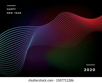 Fluid line wave background, new year 2020 poster template