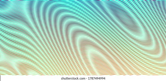 Fluid linear art gradient texture with optical illusion of fluidity moire effect. Trendy wavy abstract background in soft neon colors. For your creative project design cover, book, printing, gift card