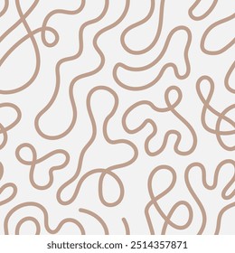 Fluid Lines Brown Seamless Pattern. Minimalist modern abstract neutral beige background with liquid flowing organic shapes. Repeat vector illustration