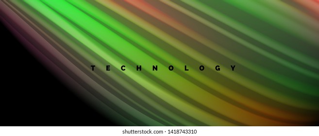 Líneas de onda de color líquido fluido, efecto luminoso colorido brillante, plantilla de composición abstracta. Patrón abstracto de tecnología geométrica. Concepto de movimiento y movimiento