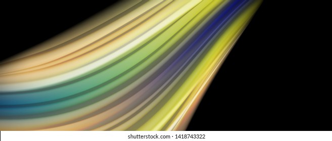 Fluid liquid color wave lines, glowing colorful light effect, abstract composition template. Geometric technology abstract pattern. Movement and motion concept