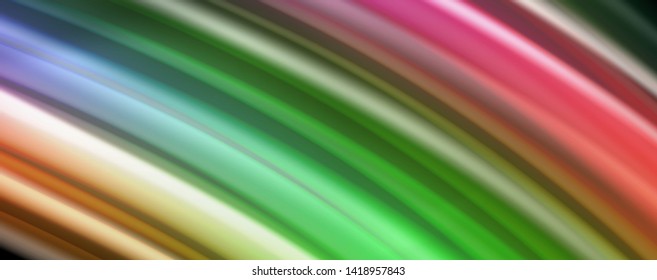 Fluid liquid color wave lines, glowing colorful light effect, abstract composition template. Geometric technology abstract pattern. Movement and motion concept