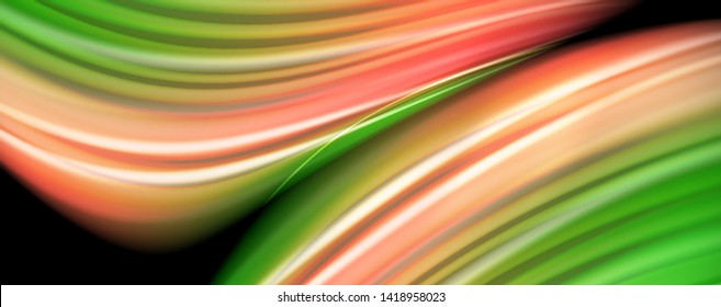 Líneas de onda de color líquido fluido, efecto luminoso colorido brillante, plantilla de composición abstracta. Patrón abstracto de tecnología geométrica. Concepto de movimiento y movimiento