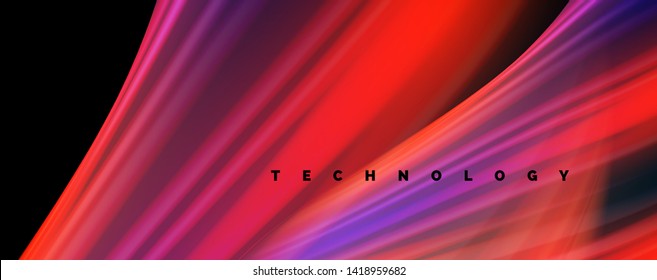 Líneas de onda de color líquido fluido, efecto luminoso colorido brillante, plantilla de composición abstracta. Patrón abstracto de tecnología geométrica. Concepto de movimiento y movimiento