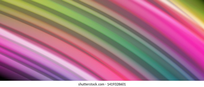 Fluid liquid color wave lines, glowing colorful light effect, abstract composition template. Geometric technology abstract pattern. Movement and motion concept