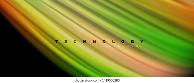 Flüssige Flüssig-Farb-Wellenlinien, leuchtender bunter Lichteffekt, abstrakte Kompositionsvorlage. Abstraktes Muster der geometrischen Technologie. Konzept Bewegung und Bewegung