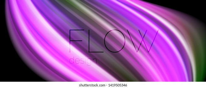 Fluid liquid color wave lines, glowing colorful light effect, abstract composition template. Geometric technology abstract pattern. Movement and motion concept