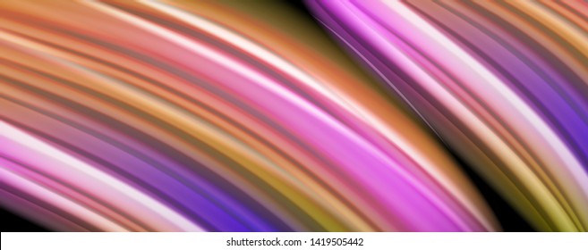 Fluid liquid color wave lines, glowing colorful light effect, abstract composition template. Geometric technology abstract pattern. Movement and motion concept