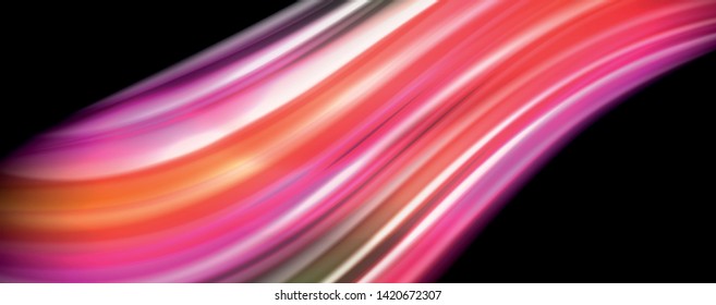 Fluid liquid color wave lines, glowing colorful light effect, abstract composition template. Geometric technology abstract pattern. Movement and motion concept