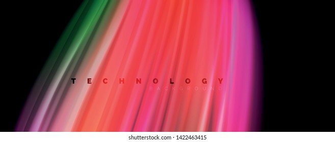 Fluid liquid color wave lines, glowing colorful light effect, abstract composition template. Geometric technology abstract pattern. Movement and motion concept